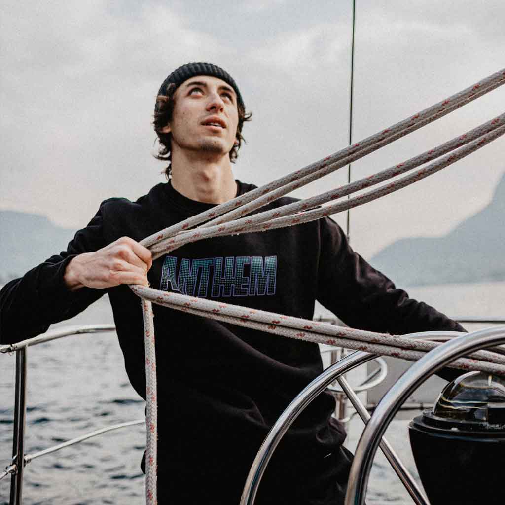 Felpa Girocollo con Stampa Serigrafia Colore Black