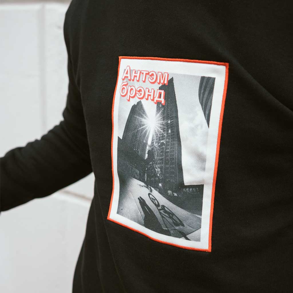 Moscova Crewneck Felpa Girocollo Stampa Fotografica Ricamata sulla Felpa Colore Black